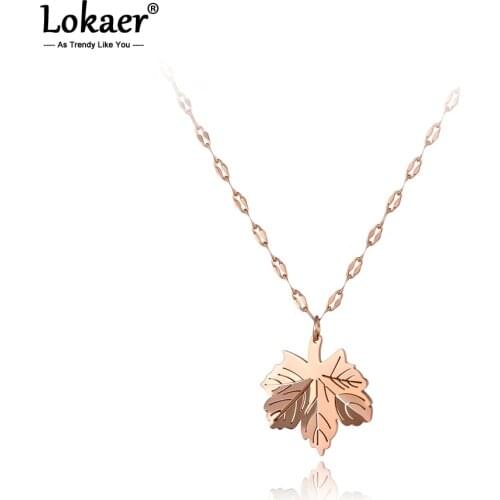 Lokaer Trendy Mosaic CZ Crystal Maple Leaf Pendant Necklaces For Women Titanium Stainless Steel Choker Necklace Jewelry N19143