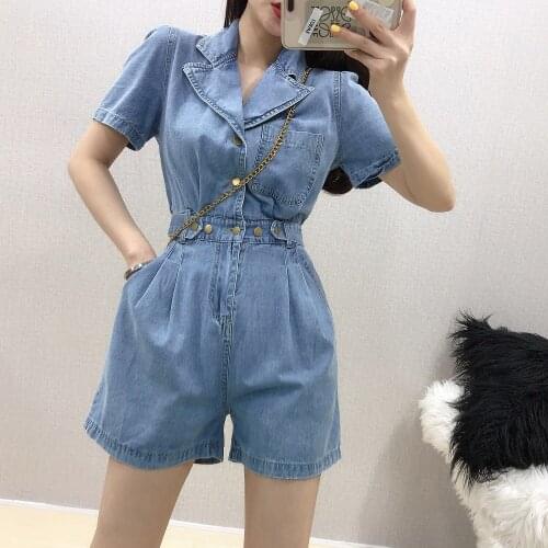 2021 Denim Jumpsuit Female Summer New Wide Leg Shorts Korean Version of Xuan Yafeng High Waist Was Thin Street Trend