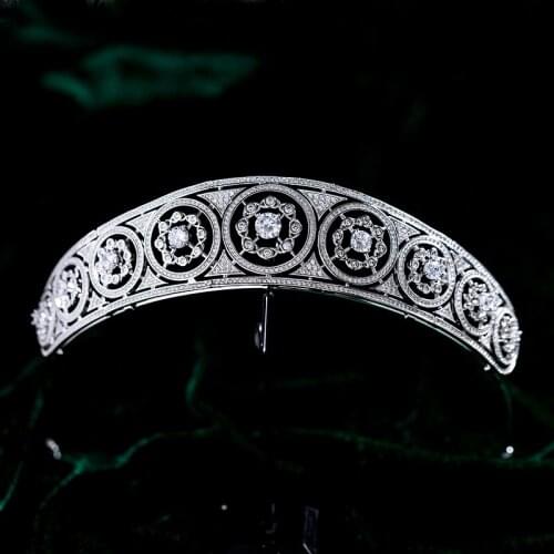 HIMSTORY Luxury European Cubic Brides Tiara Headpieces Zircon Crystal Wedding Crowns Evening Hair Accessories High quality