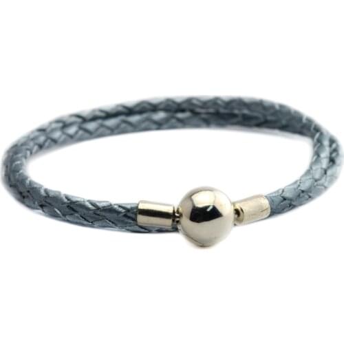 100% Authentic 925 Sterling Silver Jewelry Light Blue Leather Bracelet Free Shipping