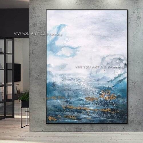 100% Hand Painted Blue Ocean Oil Painting Large Size Modern Seascape Canvas Art with No frame As A Gift for Home Decoration