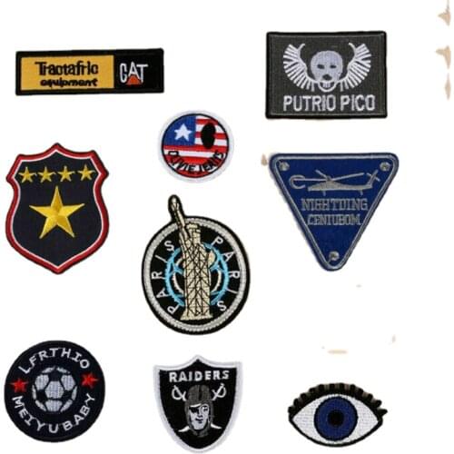 50pcs/lot Embroidery Patch Letter Ball Paris Star Army Eyes Badge Stickers Strange Things Iron Transfer Clothing Decoration