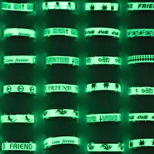 24 pcs/lot Stainless Steel Luminous Rings 2018 New Arrival 8mm Mixed Style Skull/Cross Steel Rings