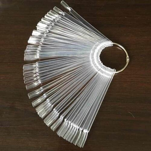 50PCS Clear Natural False Nail Tips Fan shaped Fake Nail Art Tips Polish UV Gel Sticker Decoration Display Stick Gel Salon Tool