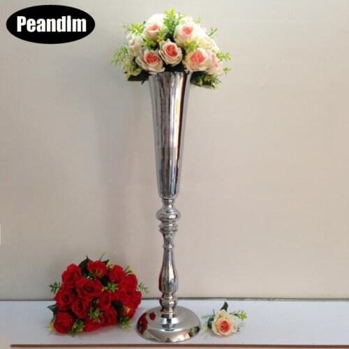 PEANDIM 78CM Tall Flower Vase Silver Wedding Flower Vase Holders Table Centerpieces For Party Home Decor Event Road Lead 10pcs