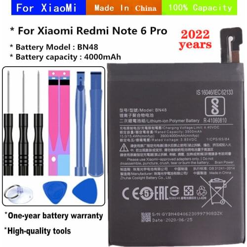 BN48 Battery For Xiaomi Redmi Note 6 Pro Note6 Pro Phone Battery 4000mAh High Capacity Replacement Batteries + Tools