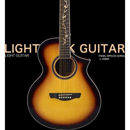 40 inch Acoustic Guitar Spruce Sunburst Cutaway Professional Folk Guitarra for Beginners Adults AGT384
