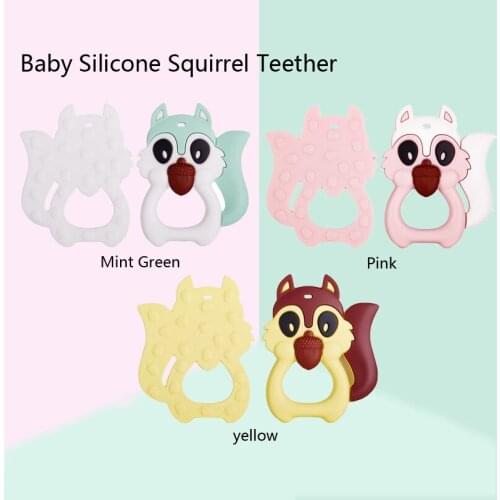 Baby Silicone Squirrel Teether Chew Toys Food Grade Strengthening Tooth Training Dental Care Cartoon Infant pendent Necklace