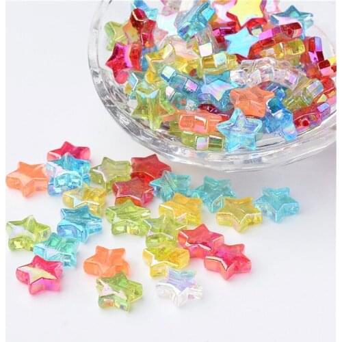 Julie Wang 100pcs 10mm Acrylic Star Beads Transparent Multicolor Star Spacer Bead Bracelet Jewelry Making Accessory
