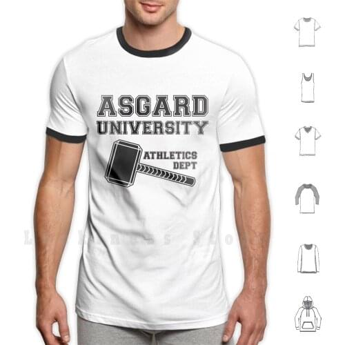 Asgard University - Athletics Department ( Light Shirt ) T Shirt DIY 100% Cotton 6xl Asgard University College Mjolnir Norse