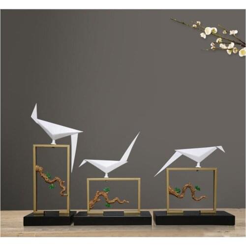 CHINESE RESIN GEOMETRIC BIRD IRON STAND ORNAMENTS HOME LIVINGROOM TV CABINET FIGURINES DECORATION HOTEL OFFICE DESKTOP CRAFTS