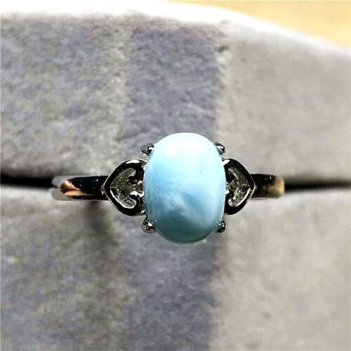7x5mm Real Natural Blue Larimar Ring Jewelry For Woman Man Silver Beads Dominica Water Pattern Stone Adjustable Size Ring AAAAA