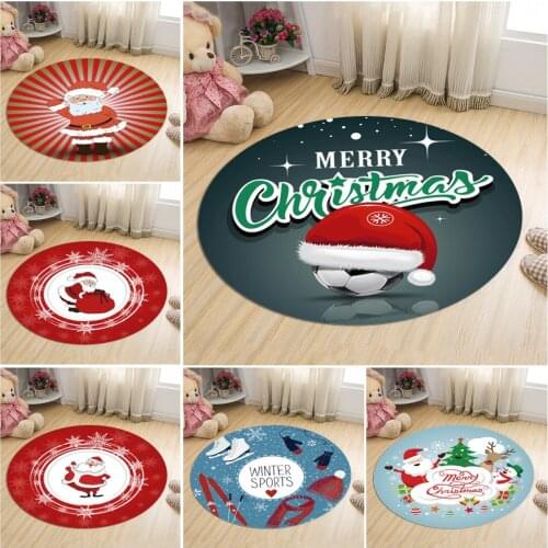 Round Circle Merry Christmas Santa Print Rug Doormat Floor Mat Carpet Home Carpet Hotel Living Bed Room Floor Mats Anti Slip