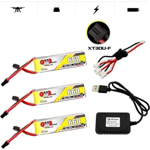 Gaoneng GNB 3S 11.4V HV Lipo Battery + Charger 660mAh 90C/180C With XT30U-F Plug for FPV Racing Drone 4 Axis UAV RC Drone