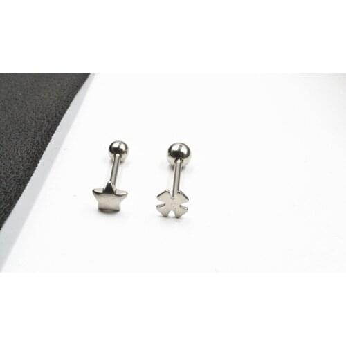 LOT50pcs Surgical Steel Tongue Ring Bar Nipple Barbells Body Piercing 14G~1.6mm Star and Cross Shape
