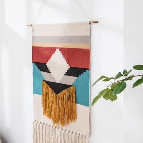 Macrame Wall Hanging Tapestry Cotton Tassel Handmade Woven Bohemian Geometric Canvas Art Background Cloth Tapestry Home Decor