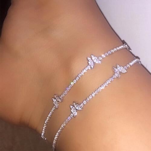Fashion Luxury Butterfly Rhinestone Anklet Women Gold Silver Color Crystal Tennis Chain Foot Chain Bracelet Beach Foot Jewelry