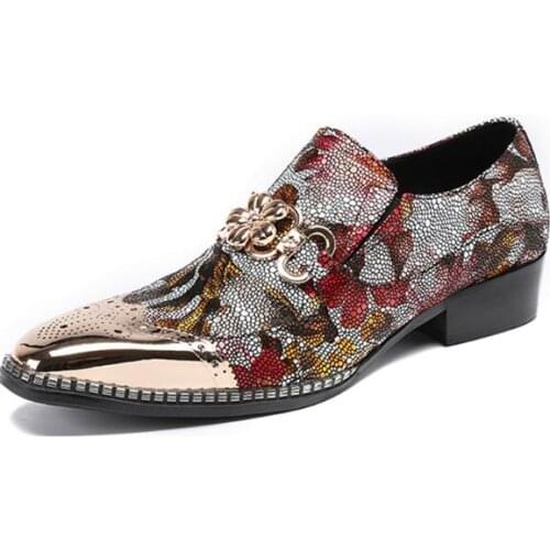 Gold Metal toe Slip on Evening Party Dress Shoes Men Wedding Oxfords Big Size euro 46