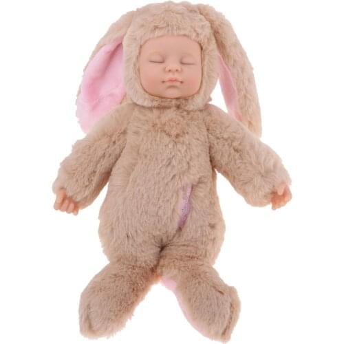 Soft Appease Infant Toy Plush Rabbit Stuffed Animal Doll Reborn Sleeping Baby Doll Christmas Birthday Gift Beige