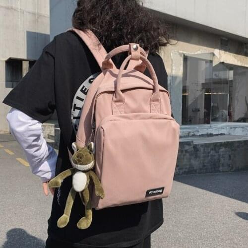 For Teenagers Nylon Solid Color Shoulder Bag Simple Large Capacity Travel Backpack Backpack Women Double Handle Schoolbag