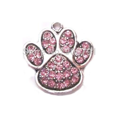 Newest styles!!! 100pcs a lot special rhodium plated Paw Print Pink Crystal Pendant charm