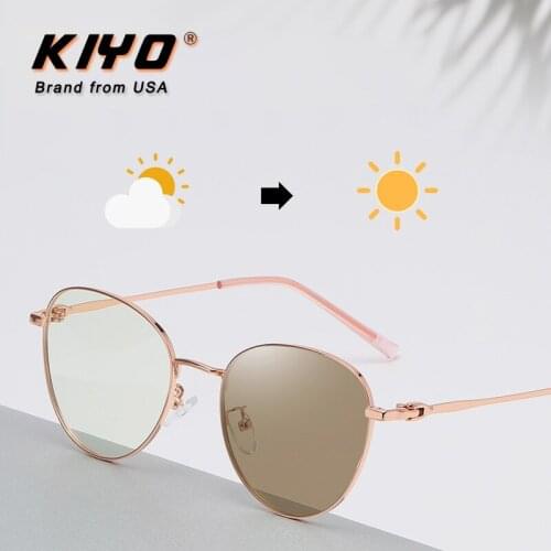 KIYO Brand 2020 New Women Men Round Anti-Blue Light Photochromic Sunglasses Metal Fashion Sun Glasses UV400 Sport Eyewear 9650