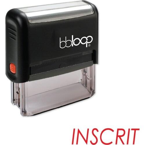 BBloop French Language "INSCRIT" Self-Inking Stamp, Rectangular, Laser Engraved, RED