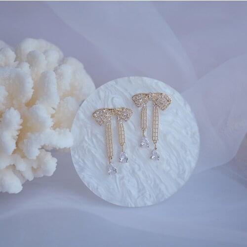 14k Real Gold Fashion Jewelry Hollow Crystal Bowknot Exquisite Cute Earrings for Woman Holiday Party Elegant Earring