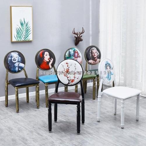 Nordic retro old dining table and chair fashion wrought iron hotel dining chair net red makeup stool round back nail chair