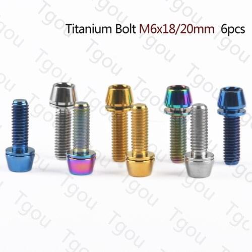 Tgou Titanium Bolt M6x18/20mm Hex Head with Washer Screws for Bicycle Disc Brake Stem Clamp 6PCS