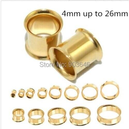 Lot 100pcs Body Jewelry - Gold Double Flesh Tunnel Ear Plugs Expander Stretcher Gauges Jewelry 4mm up tp 26mm