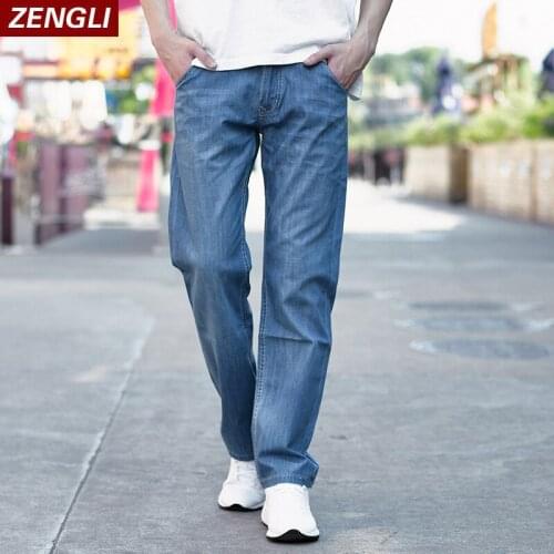 ZENGLI Fashion Men Elastic Jeans Classic Mens Stretch Cotton Denim Pants Regular Fit Thin and Breathable Mid Waist Plus Size 48