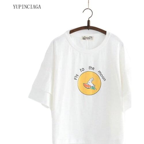 2021 Summer New Funny Tshirt Women Cartoon Print Patchwork Design Harajuku Short Sleeve Cotton Pink White Sweet T Shirts Female