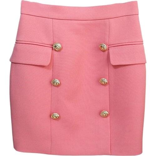 Pink Skirt Summer 2021 New Fashion Double Breasted Metal Buckle Decorative Work Office Ladies Casual Mini Skirt High Quality