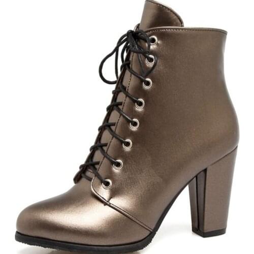 2021 New Women Boots Autumn Ankle Boots for Woman Lace-Up Thick High Heels Fashion botas femininas Winter Shoes Women WSH4136