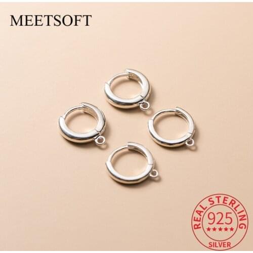 MEETSOFT Classic 925 Sterling Silver Semi finished Round Hoop Earrings of DIY Handmade Fine Jewelry Making Finding Accessory