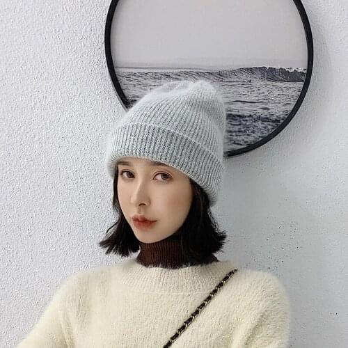 High Quality Winter Hats For Women Cashmere Beanies Ladise Knitted Wool Skullies Cap Angora Pompom Gorros cap thick and warm