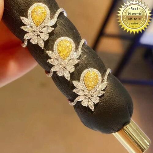 100% 18K white gold ring natural yellow diamond with white diamond ring all use 0.85ct diamond H-M11