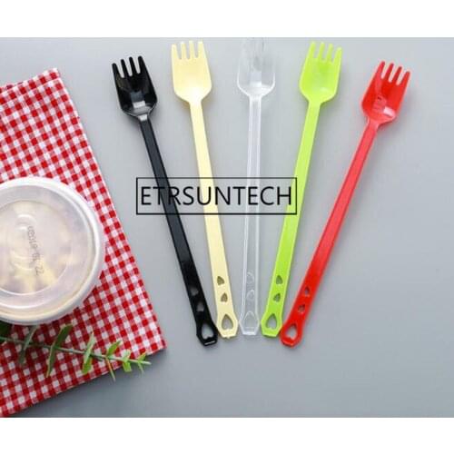 1000pcs Disposable Plastic Stirring Spoons Long Fork Transparent Snack Fruit Fork Set Stick Cocktail Decoration Plastic Pick