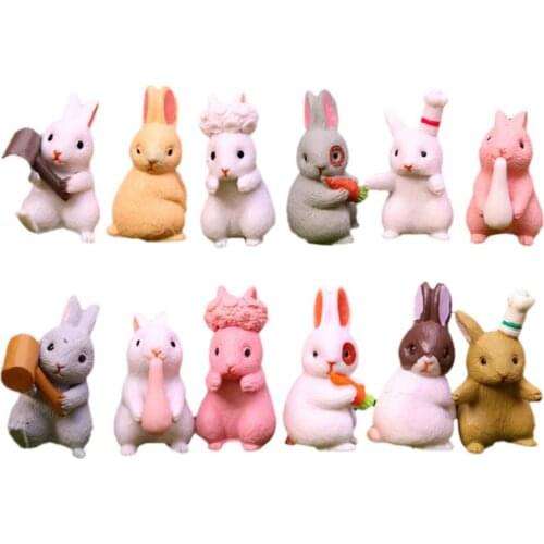12pcs lovely Mini Rabbit Family Figurines & Miniatures fairy garden figures DIY Bottle Landscape Deco