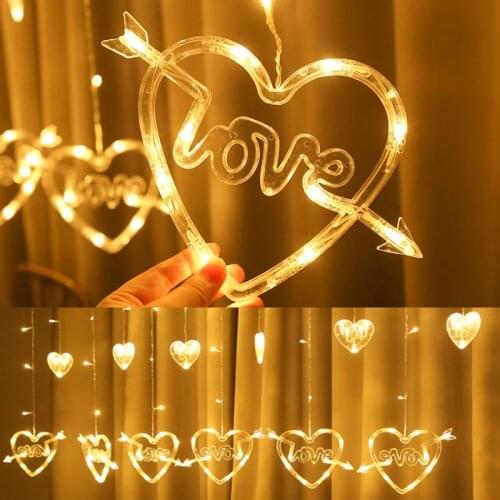 220V EU Plug Heart-Love Curtain Lights LED String Lights Ins Christmas Fairy Lights Outdoor For Party Home Wedding Party Decor