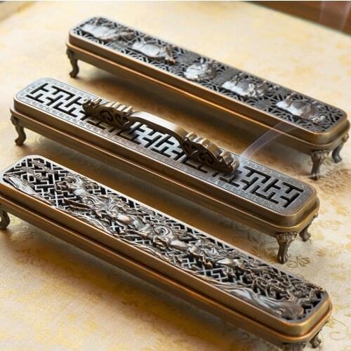 Antique Metal Incense Burner Traditional Hollow Guqin Incense Sticks Holder Incense Base Eight Horses Living Room Gothic Decor