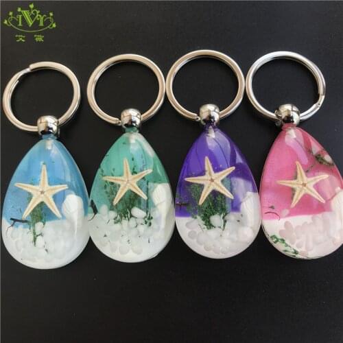 2019 Fashion Luminous Shell Starfish Charm Keychain for Women Seaworld Crystal Glow In Dark Key Chains Men Trinket Jewelry Gift