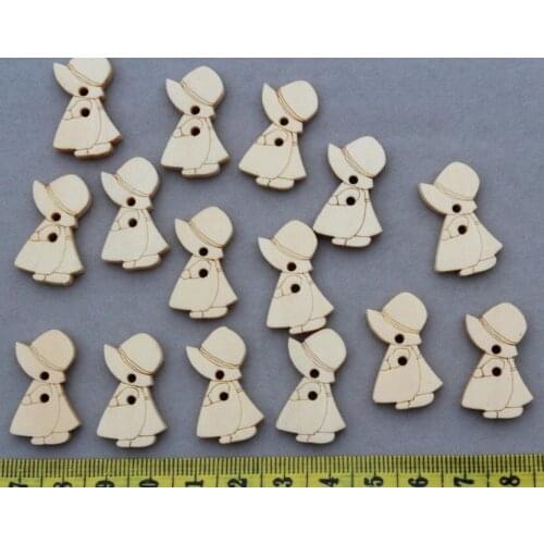 500pcs DIY antique style Little Country Girls Wood Buttons 28mm Wooden Accessories natural wood unvarnished