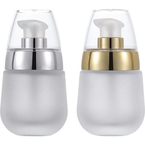 30ml Frosted Clear Glass Lotion Cosmetic Toner Serum Bottle Gold Silver Flower Lid