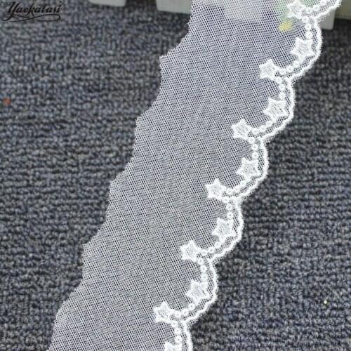 YACKALASI Cotton Lace Embroidered Applique Soft Tulle Lace Fabrics Scalloped Sewing Apparel Trims Stars 5CM