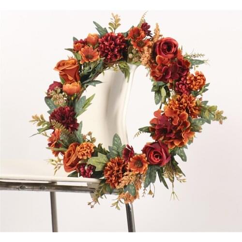 Artificial Wreaths Silk Rose Flowers Round Heart Simulation Garland For Wedding Party Decoration 15.75in There
