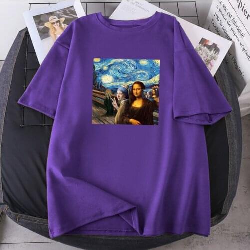 Painting Mona Lisa Woman T-shirts Summer Loose 2021 New Hip Hop Short Sleeve Lady Clothing O-neck High Quality Camisetas Female