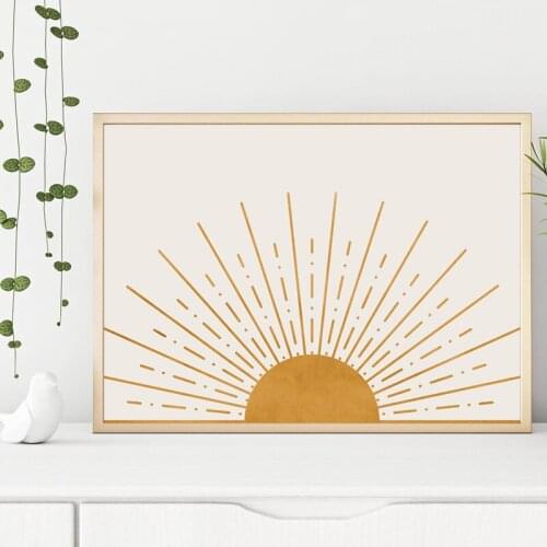 Sunburst illustration Print Mid Century Modern Wall Art Boho Decor Abstract Sun Nordic Poster Canvas Painting Bedroom Home Decor