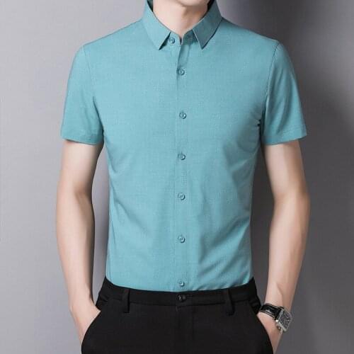Summer 2020 new short-sleeved solid color ice silk shirt